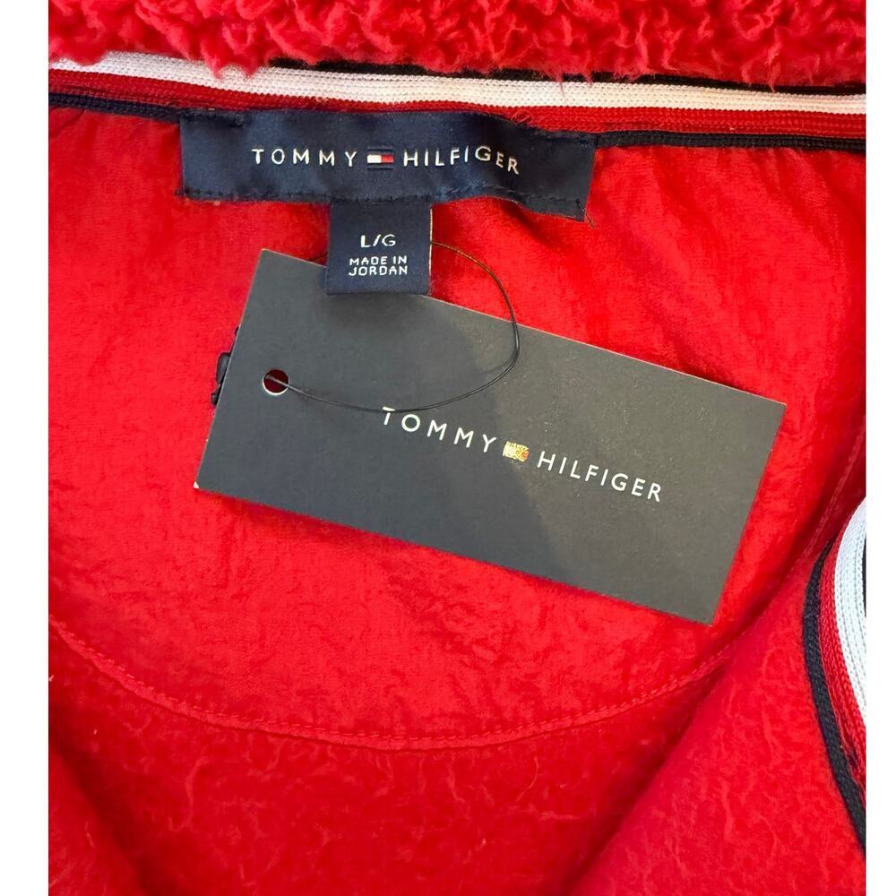 Tommy Hilfiger Sherpa Fleece Jacket Womens Large Red Hooded Full Zip NWT - Picture 2 of 4